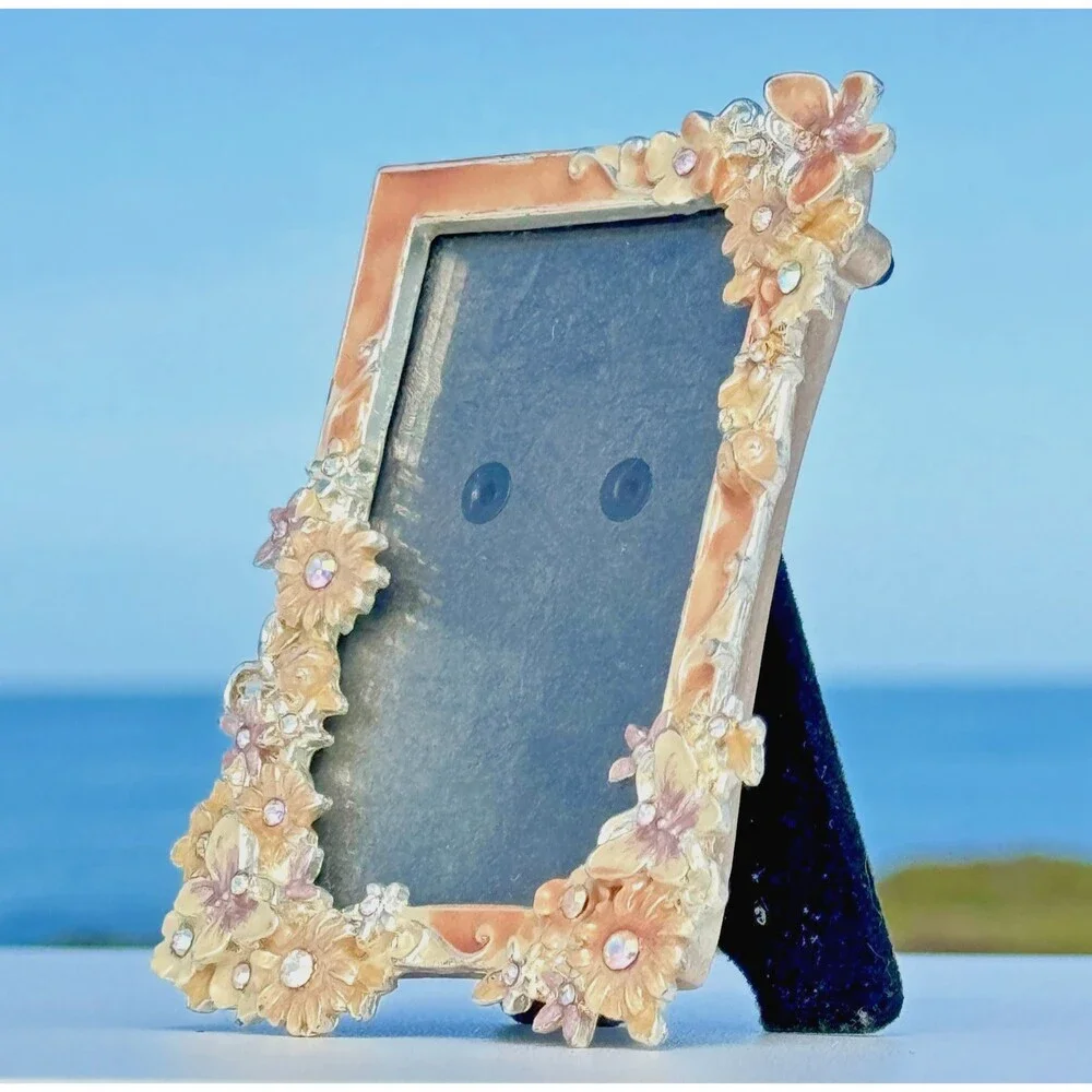 Floral‎ Jeweled Mini Picture Frame Pink Enamel Mothers Day Gift Romantic Decor